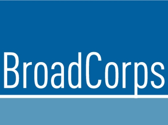Text: BroadCorps on a blue background.