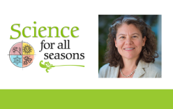 Science for all seasons logo with a photo of Heidi Rehm on the right.