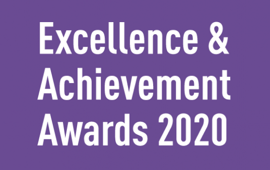 White text on a purple background: Excellence and Achievement Awards 2020 