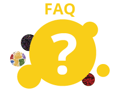 The word FAQ in yellow text above a yellow circle with a question mark inside it.