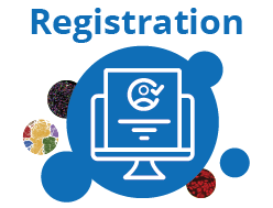 The word Registration in blue text above an illustration of desktop monitor displaying a registration page.